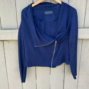 Blank NYC Navy Faux Suede Asymmetrical Zip Moto Jacket Sz M